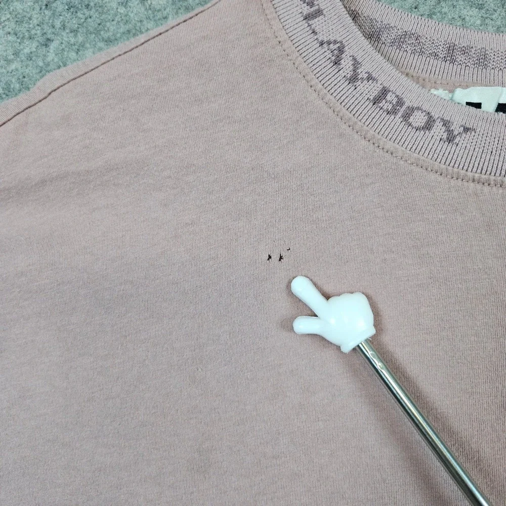 Playboy by‎ PacSun Mauve Pocket Tee T-Shirt Size L Embroidered Logo PINHOLES